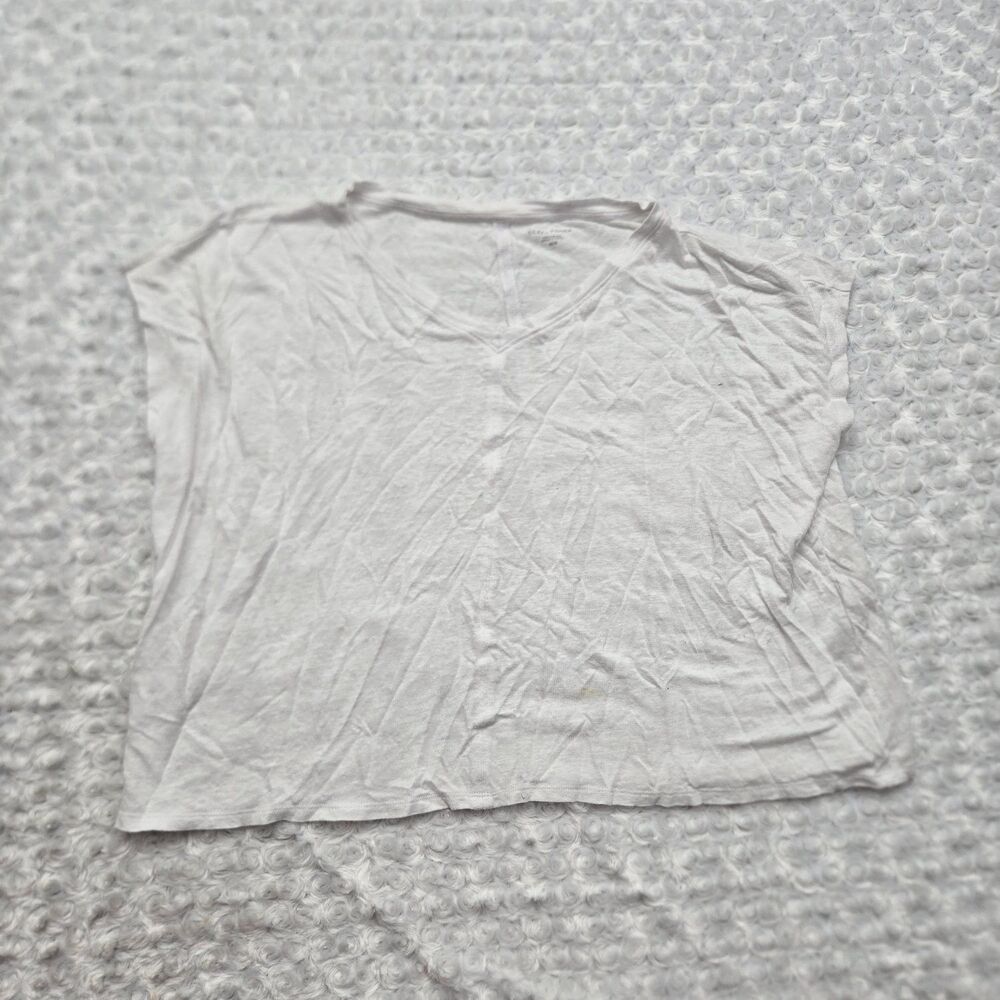 Eileen Fisher V-neck Short Sleeve Top Womens White Slub Texture